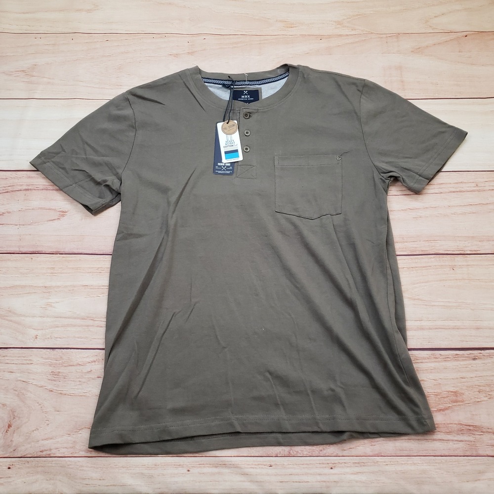 NEW MBX‎ Premium Goods Shirt Mens M Olive Green Heavyweight Cotton Henley Pocket